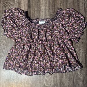 Old Navy Floral Puff Sleeve Blouse - Pink and Navy